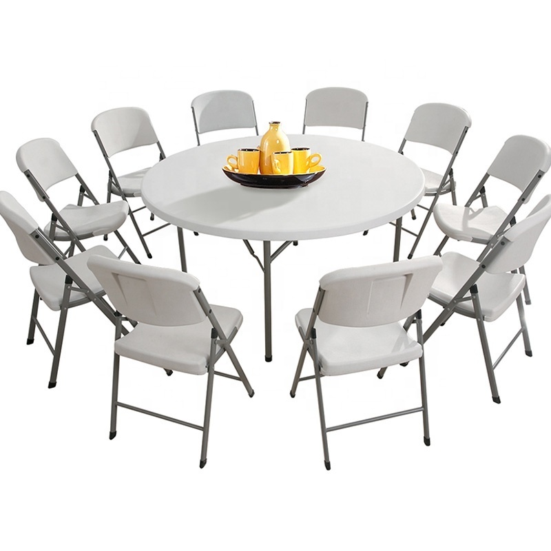 Cheap price HDPE Round  White plastic folding wedding table and chairs