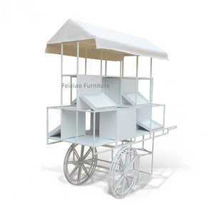 Wedding party pink sweet cart metal white candy cart flower cart with wheels