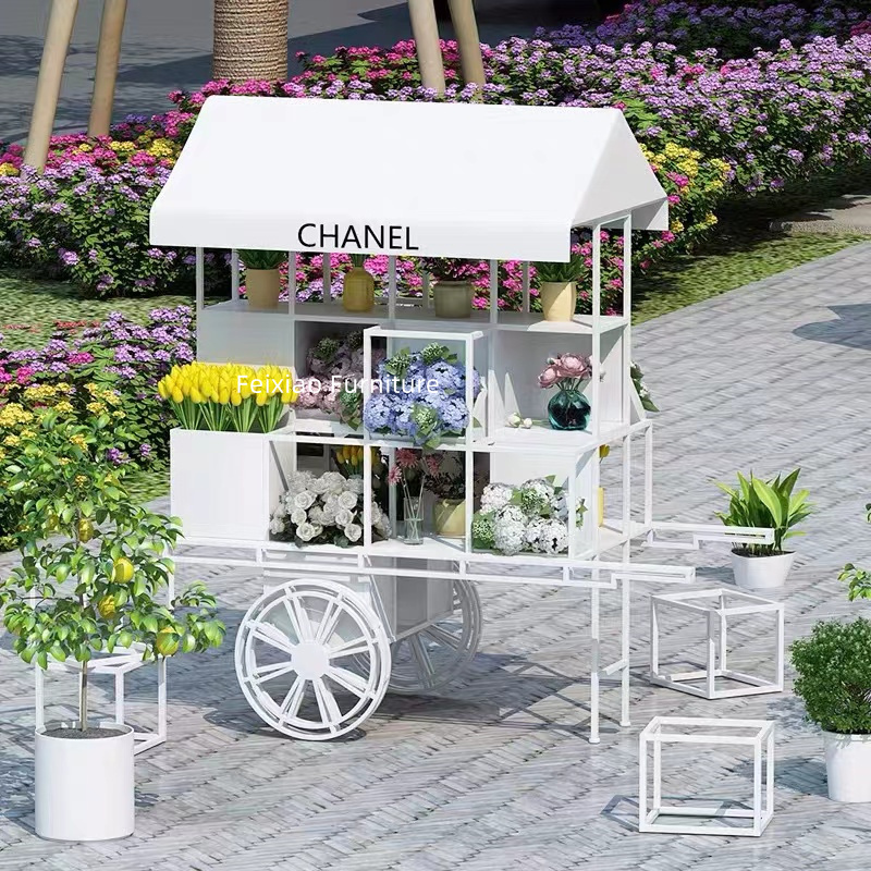 Wedding party pink sweet cart metal white candy cart flower cart with wheels