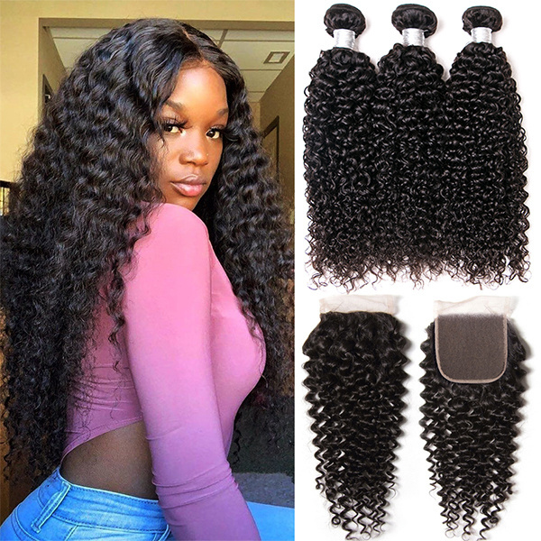 Wholesale Remy 100% Unprocessed Virgin Human Hair Vendor 12a Water Wave Bulk Hair Weft 10a Curl Kinky Curly Bundles With Closure