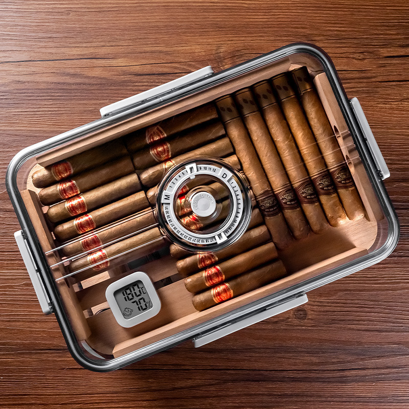 Cigar Humidor Sealed Moisture Large Volume Cigar Case Transparent Cedar Wood Double Layer Cigar Box