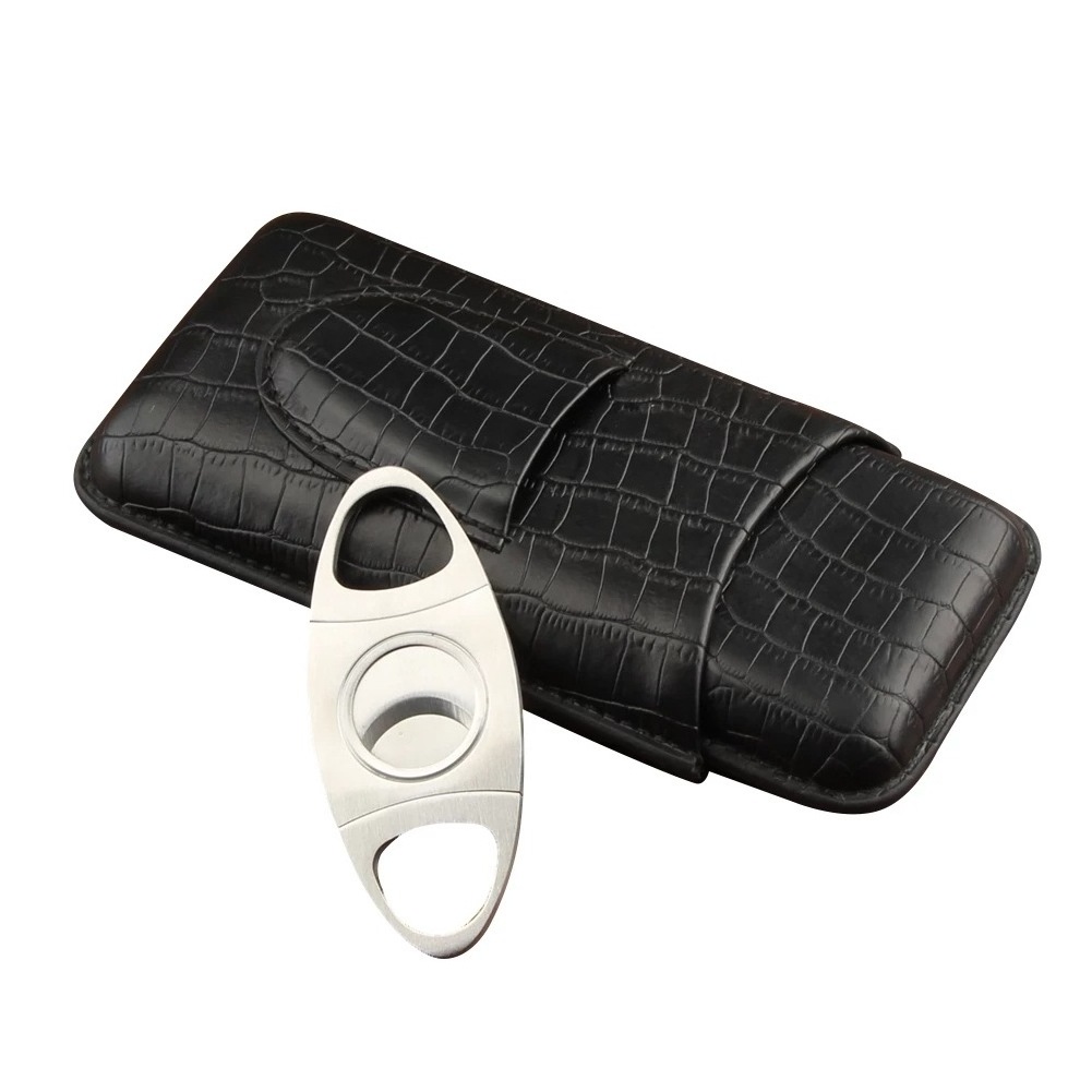 Travel Cigar Leather Humidor Case Portable Crocodile Pattern Cigar Leather Bag With Cigar Cutter