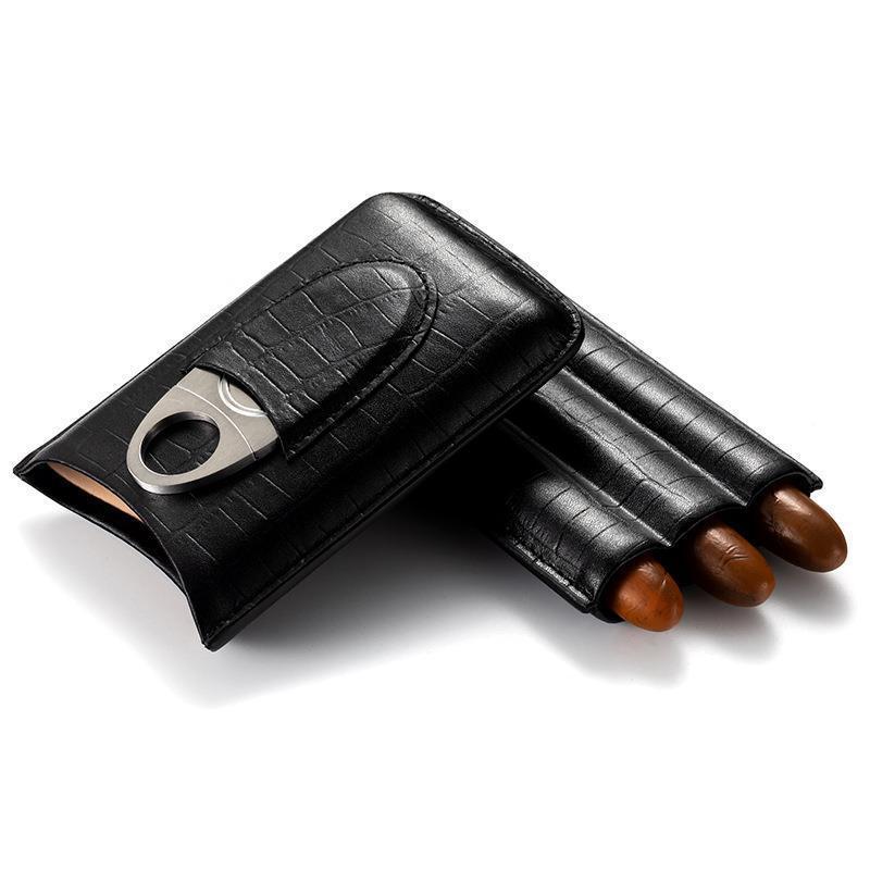 Travel Cigar Leather Humidor Case Portable Crocodile Pattern Cigar Leather Bag With Cigar Cutter