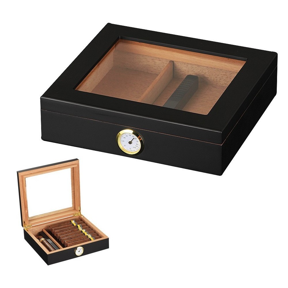 Portable Handmade Wooden Cigar Humidor Cigar Storage Case Cedar Wood Cigar Box with Hygrometer and Humidifier