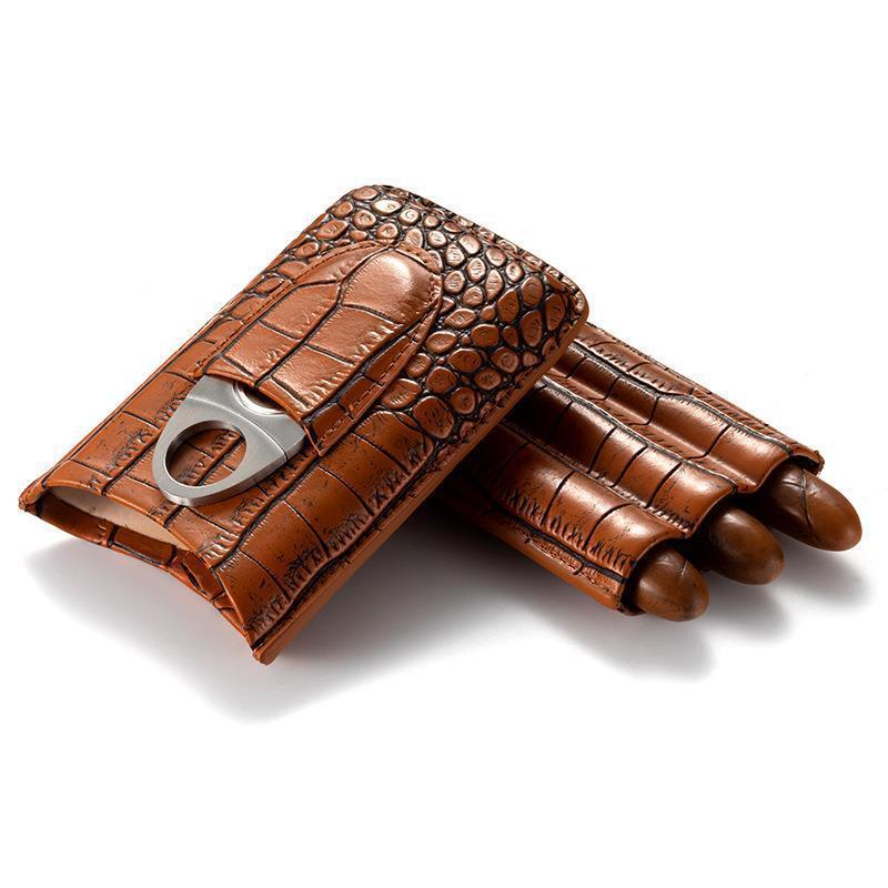 Travel Cigar Leather Humidor Case Portable Crocodile Pattern Cigar Leather Bag With Cigar Cutter