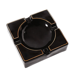 Modern Porcelain Ashtray Black Ceramic Cigar Ashtray Square Shape Ash Tray For Indoor Outdoor Smoking