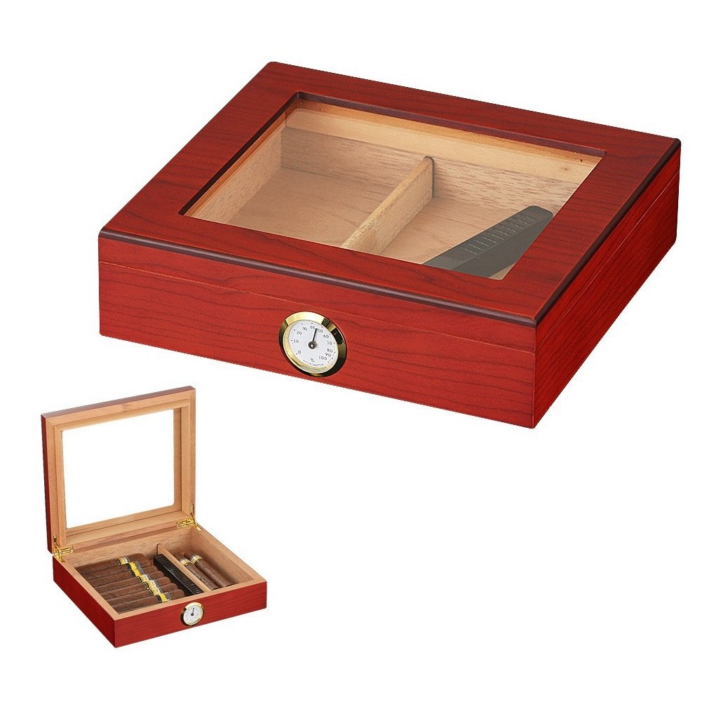 Portable Handmade Wooden Cigar Humidor Cigar Storage Case Cedar Wood Cigar Box with Hygrometer and Humidifier