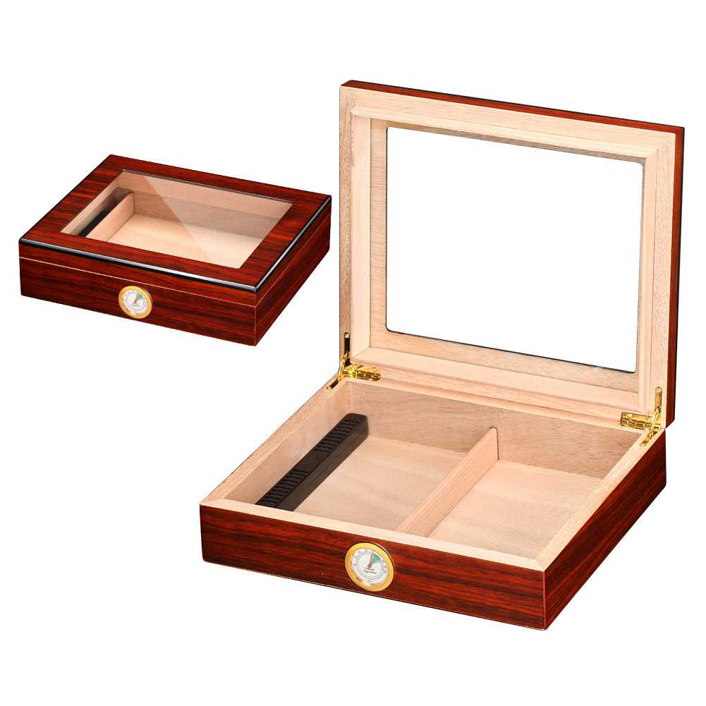 Portable Handmade Wooden Cigar Humidor Cigar Storage Case Cedar Wood Cigar Box with Hygrometer and Humidifier