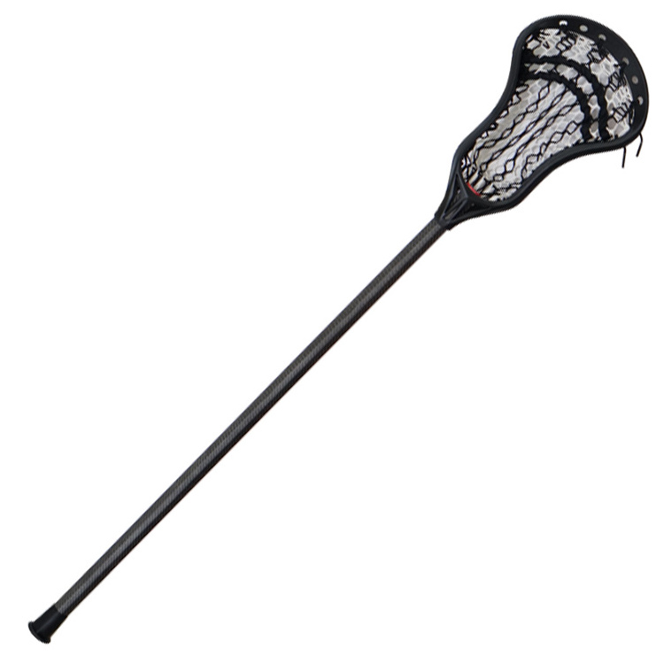 Men's Complete Attack And Defense Lacrosse Sticks Composite Carbon Shaft White with Strung Head and Butt Ends