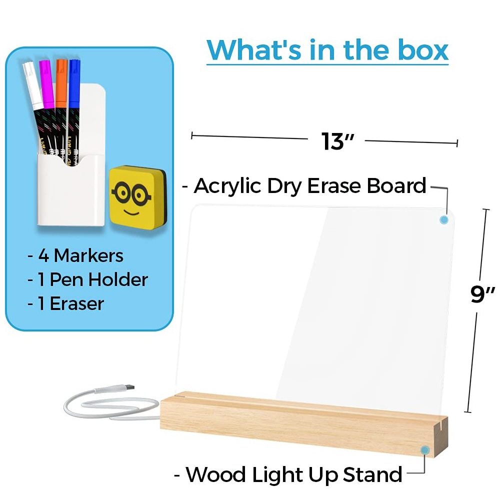 Custom Message Board Clear Desktop Note Memo Acrylic Dry Erase Colorful LED Light Up Board With Stand acrylic display led