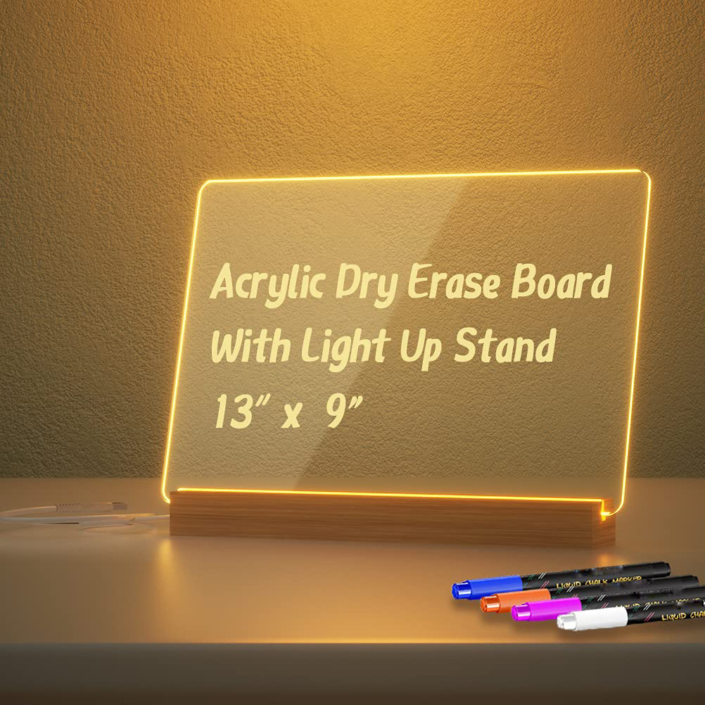 Custom Message Board Clear Desktop Note Memo Acrylic Dry Erase Colorful LED Light Up Board With Stand acrylic display led