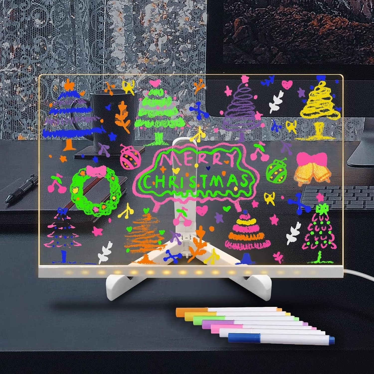 Acrylic Dry Erase Board with Light up Stand, 11.81