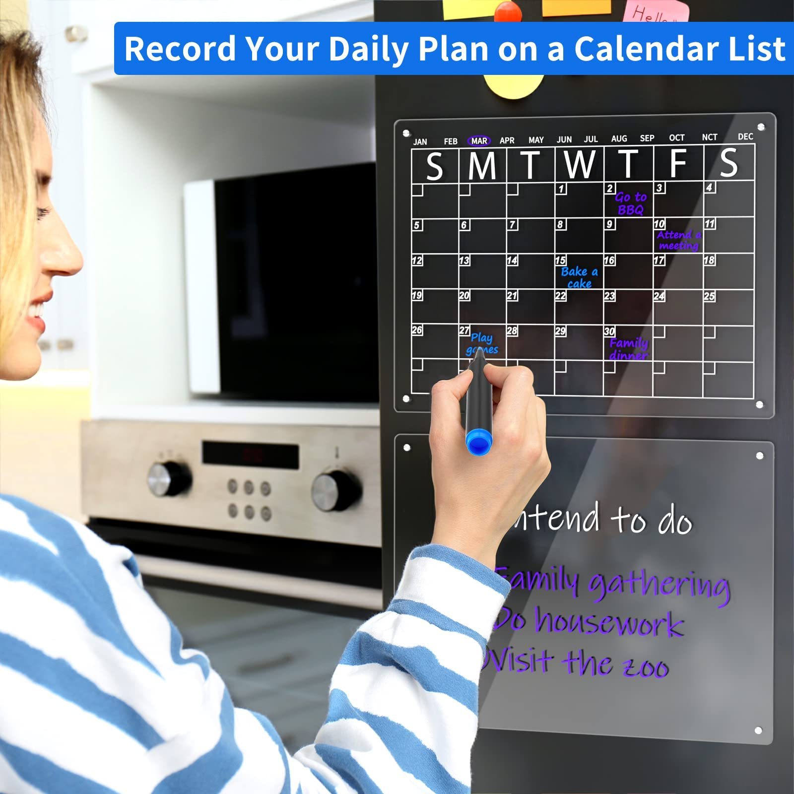 Custom Size Design Acrylic Magnetic Dry Erase Board and Calendar for Fridge, Magnetic Acrylic Calendar w/6 Dry Erase Markers