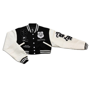 Crop Varsity Jacket Letterman Jacket college jacket with custom logos and chenille patches at wholesale for women