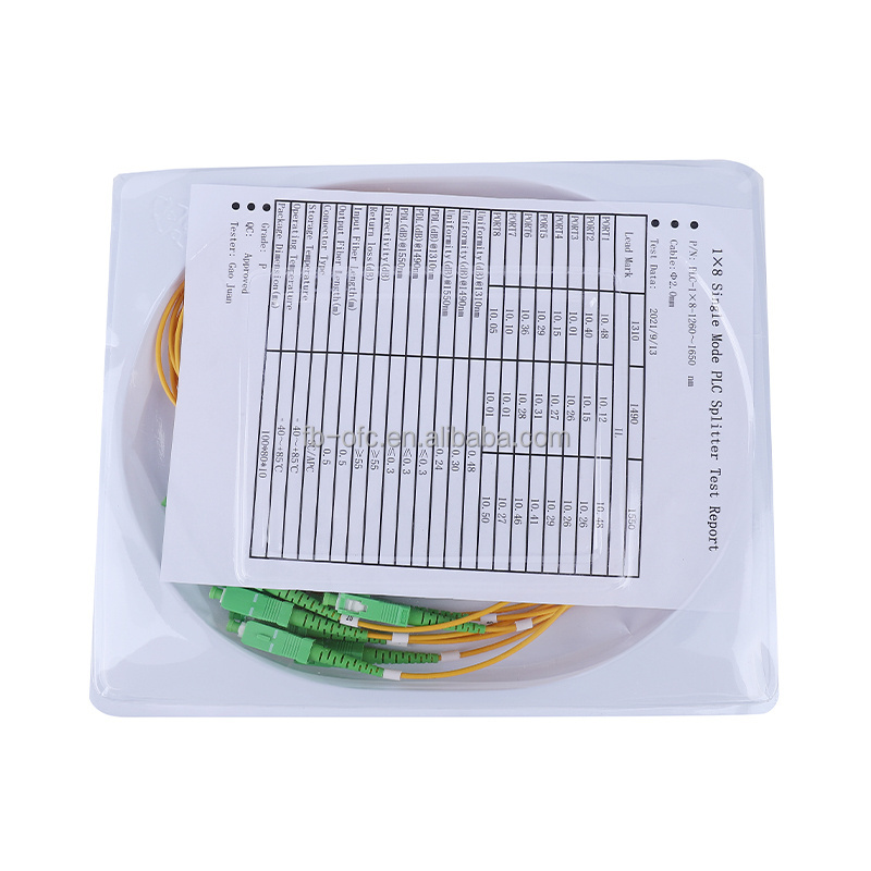 Fiber Optic PLC Splitter 1X2 1X4 1X8 1X16 1X32 1X64 Steel Tube type with SC/APC Connector 1:8 Optical Fiber PLC Splitter 1*16