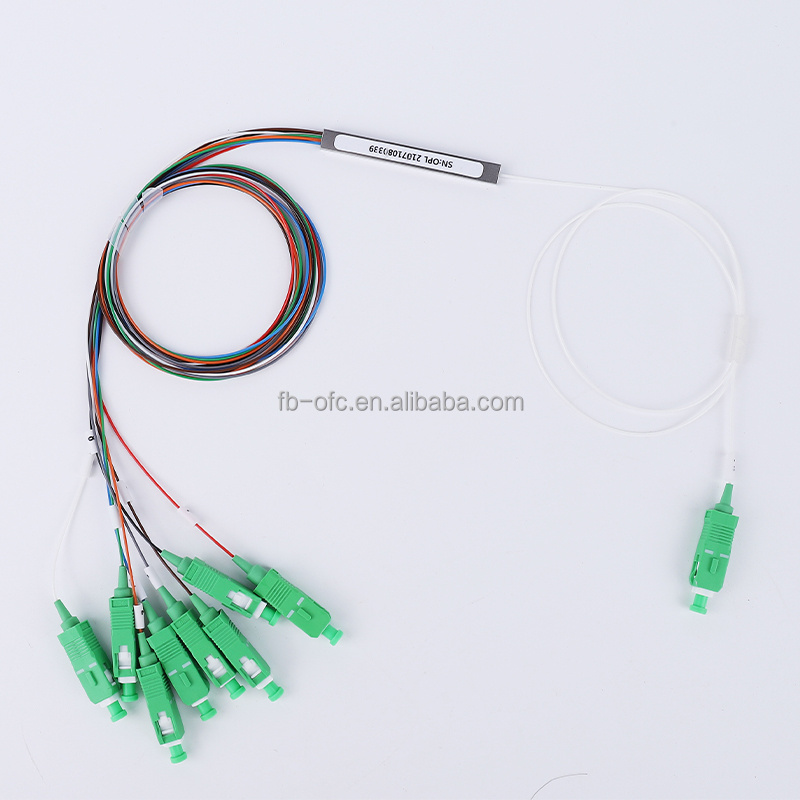 Fiber Optic PLC Splitter 1X2 1X4 1X8 1X16 1X32 1X64 Steel Tube type with SC/APC Connector 1:8 Optical Fiber PLC Splitter 1*16