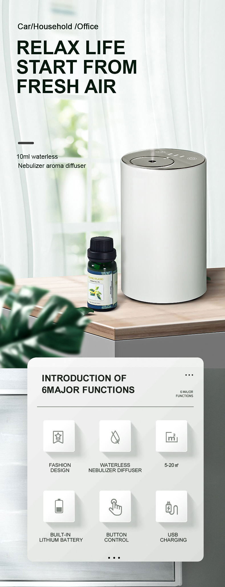 Factory Wholesale Waterless Usb Portable Mini Car Essential Oil Air Aroma Diffuser Mist Humidifier Car Nebulizer Aroma Diffuser