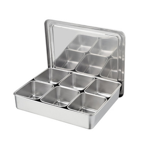 A variety of specifications cover band Stainless steel multi grid seasoning box fruit snack small dish box