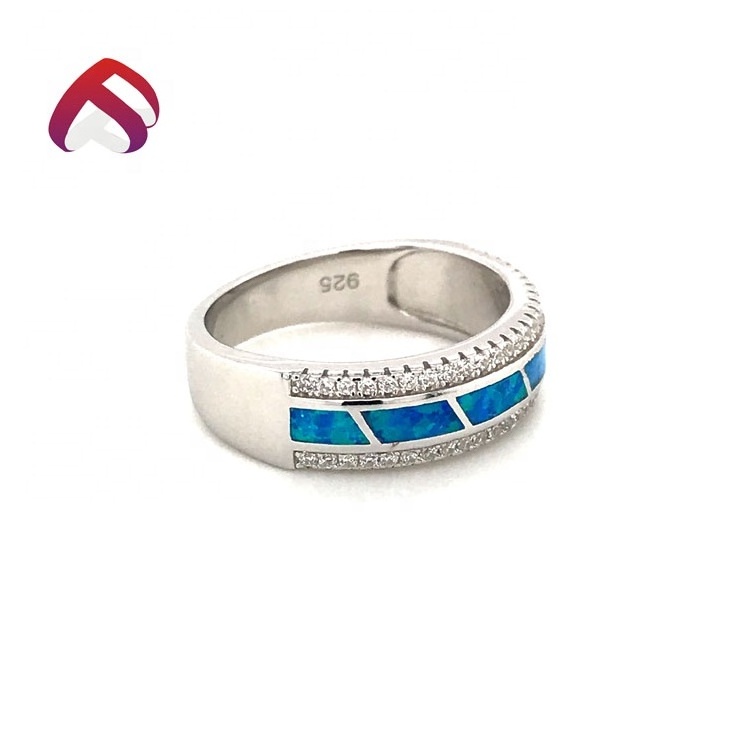 Wholesale ocean blue opal jewelry 925 silver diamond fashion jewelry Mexican opal band ring