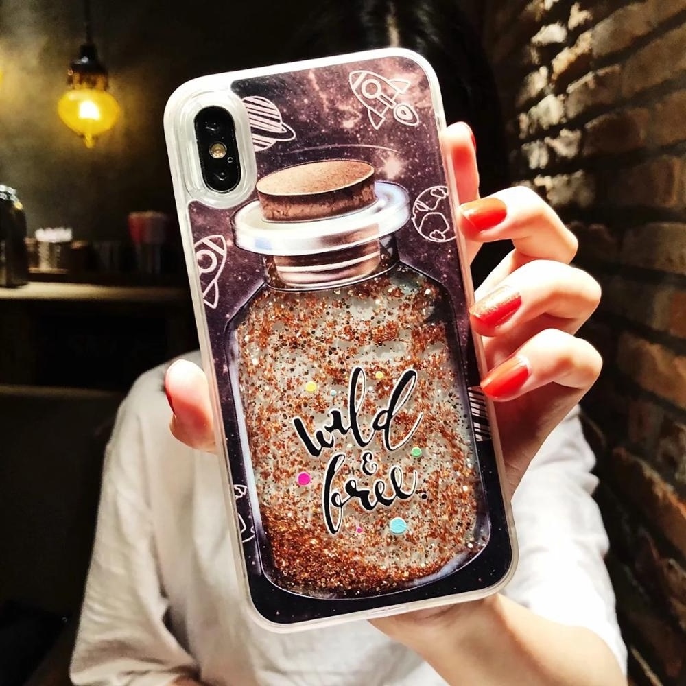 Custom liquid glitter water phone case for iphones 15 dynamic shining quicksand with diamond