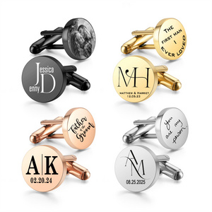 Custom Logo cufflink Gold Plated Stainless Steel Jewelry Luxury Geometric D16mm 18mm 20mm Round Cufflinks for Men