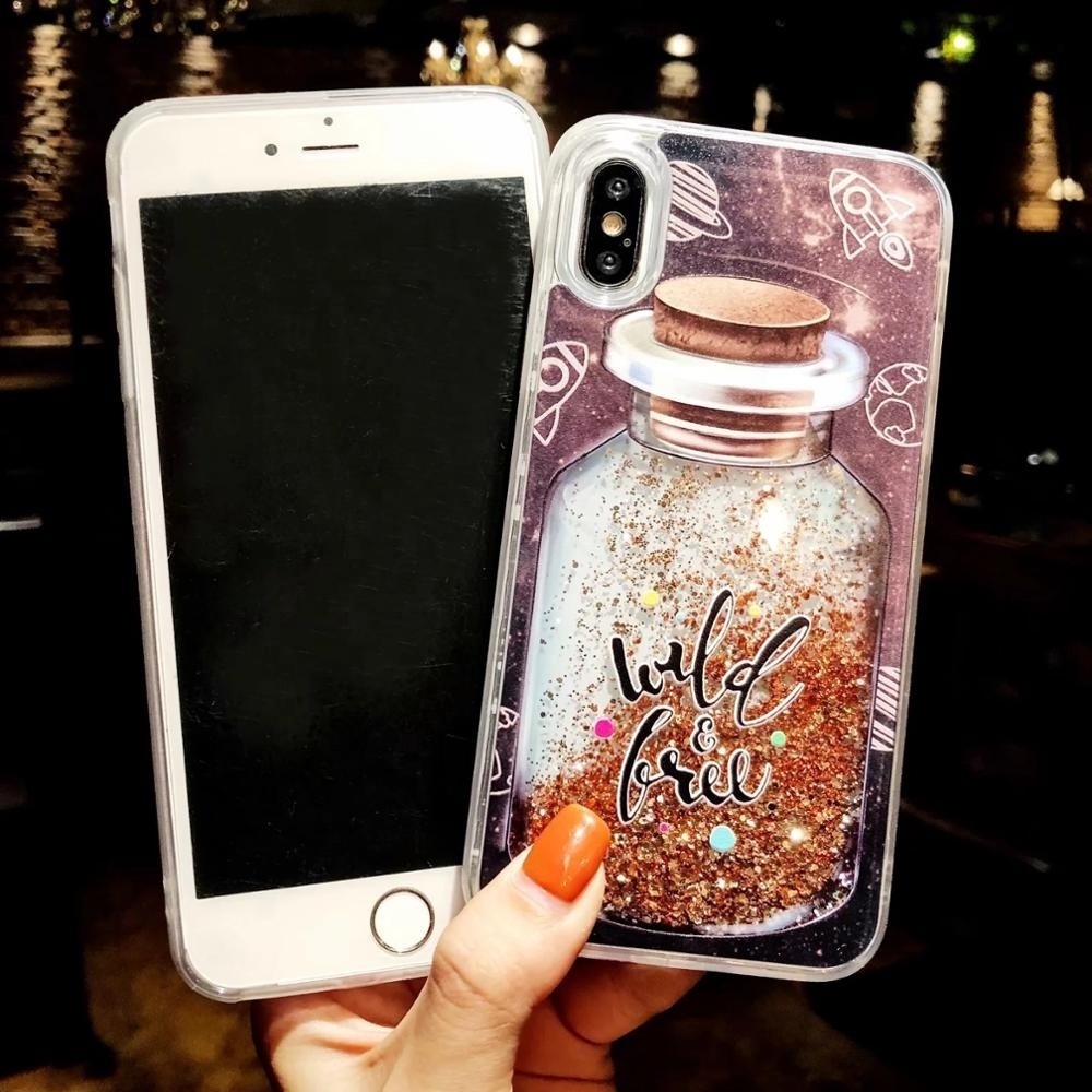 Custom liquid glitter water phone case for iphones 15 dynamic shining quicksand with diamond