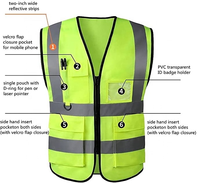 Factory Custom Logo Function Security Construction Work Safety Vest Reflective High Visibility With Pockets Motorcycle Bike