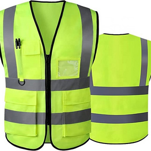 Factory Custom Logo Function Security Construction Work Safety Vest Reflective High Visibility With Pockets Motorcycle Bike