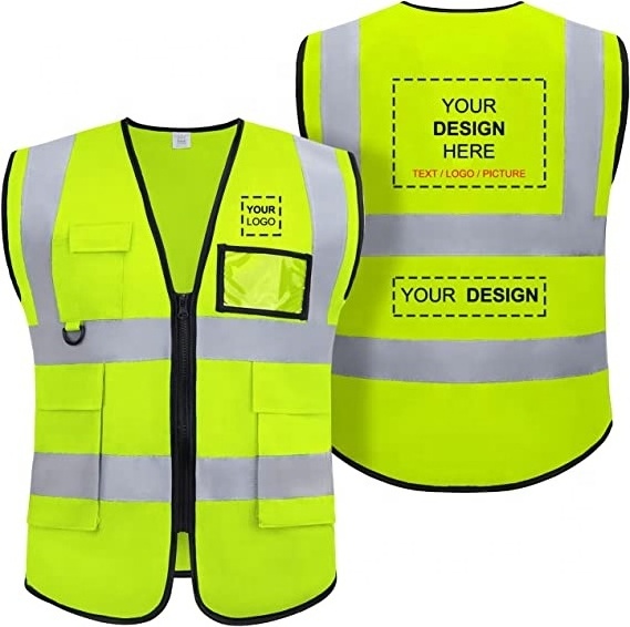 Factory Custom Logo Function Security Construction Work Safety Vest Reflective High Visibility With Pockets Motorcycle Bike