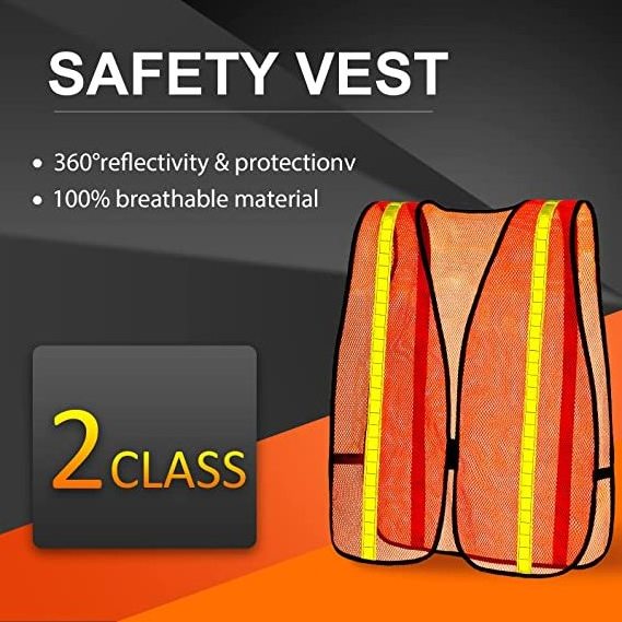 High Visibility Reflective Safety Vest with Yellow Strips Orange Safety Construction Vest Lightweight Neon Mesh Fabric Universal