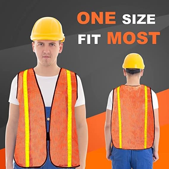 High Visibility Reflective Safety Vest with Yellow Strips Orange Safety Construction Vest Lightweight Neon Mesh Fabric Universal