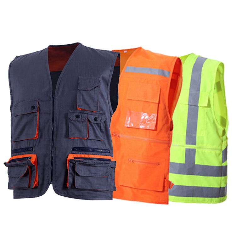 Custom Logomens canvas quilted work vest working vest Outerwear Casual Outdoor Multi Pockets Cargo Waistcoat Travel Fishing Vest