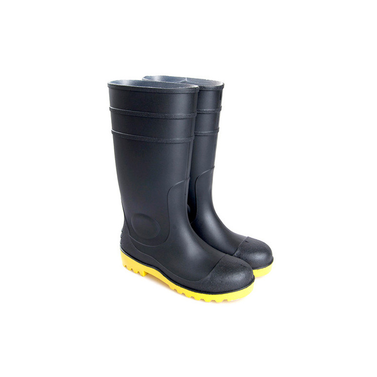 Yellow material durable safety heavy industry gumboots PVC Rain Boots Steel Sole Anti-Slip Chemical Working Mining rain Boots