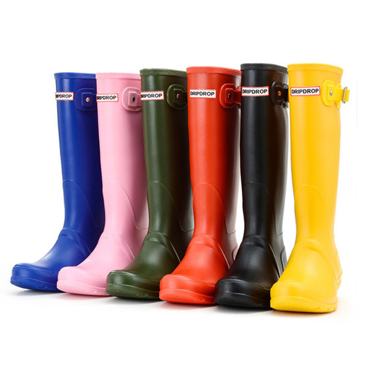 Wholesale Adult Waterproof Middle Heels Gumboots Long Wellington rain boots ladies fashionable rubber wellies for women