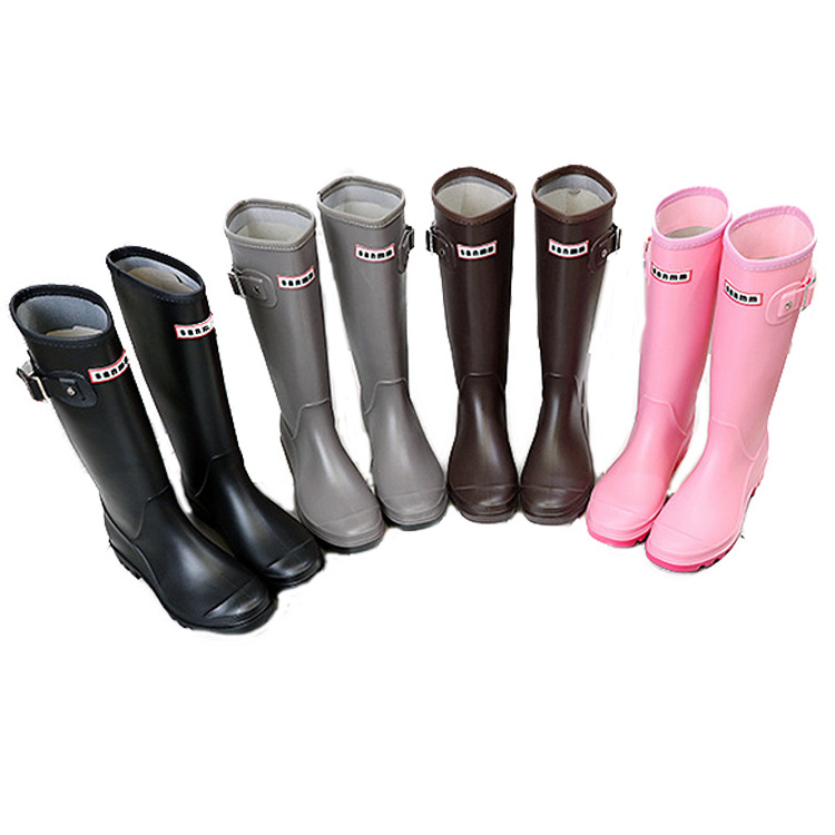 Wholesale Adult Waterproof Middle Heels Gumboots Long Wellington rain boots ladies fashionable rubber wellies for women