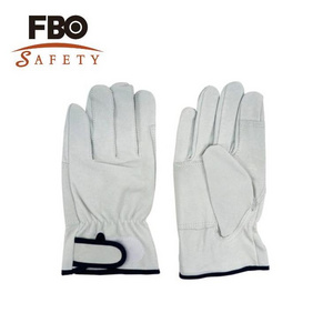 Pig Grain Leather Drive 10.5" Glove Reinforced Palm White Elastic Straight Cuff Work Leather Glove Made In China For Men Women