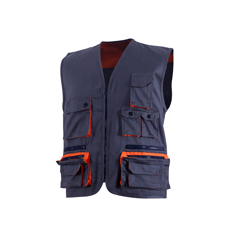 Custom Logomens canvas quilted work vest working vest Outerwear Casual Outdoor Multi Pockets Cargo Waistcoat Travel Fishing Vest