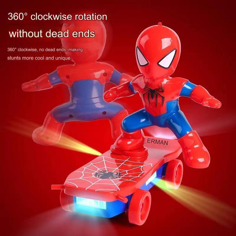 Cross border Spider Warrior stunt scooter, Spider Man rolling car body lights, children's electric toys