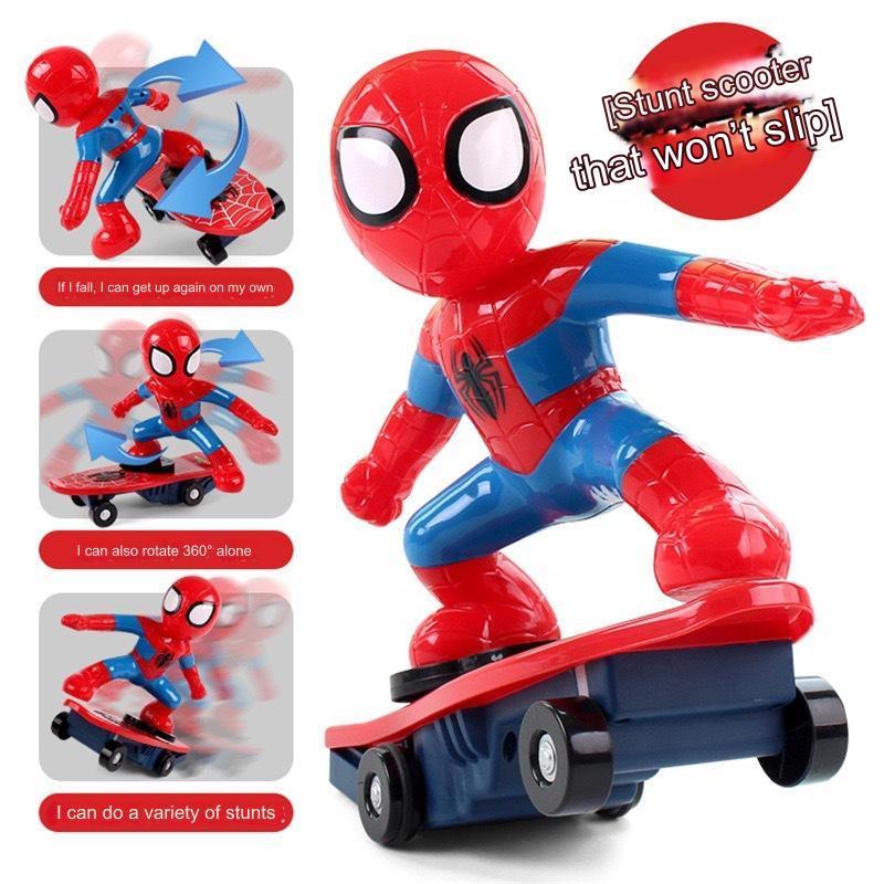 Cross border Spider Warrior stunt scooter, Spider Man rolling car body lights, children's electric toys