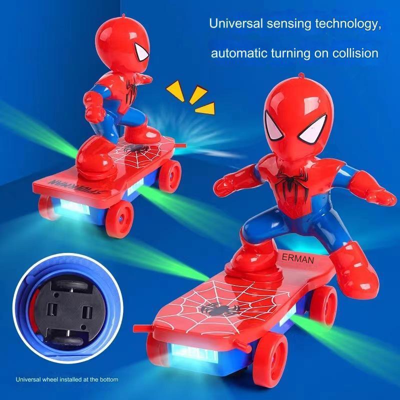 Cross border Spider Warrior stunt scooter, Spider Man rolling car body lights, children's electric toys