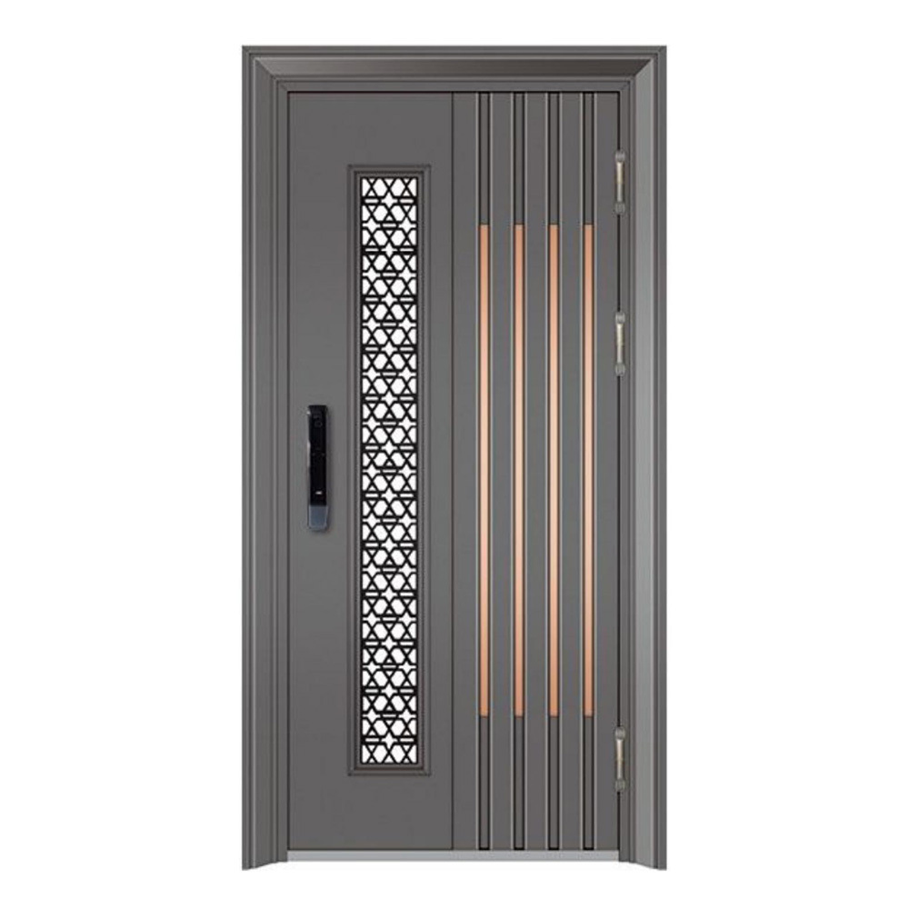 304 Stainless steel door with fingerprint digital lock external security metal door grill glass design