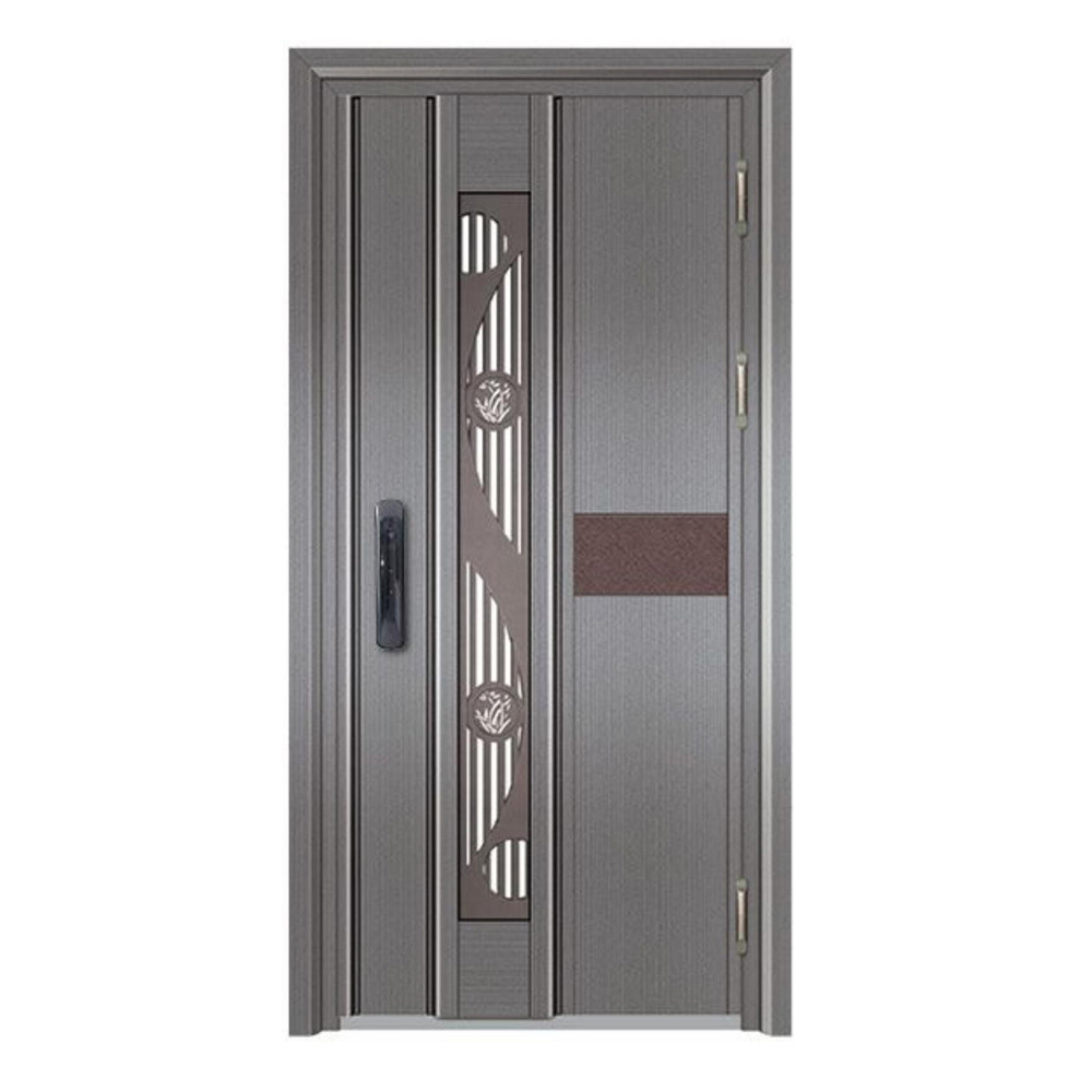 304 Stainless steel door with fingerprint digital lock external security metal door grill glass design