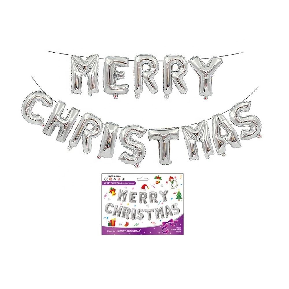 Inflatable Large 16 inch Merry Christmas Letter Decorations Aluminum Foil Balloon Banner Set Suit