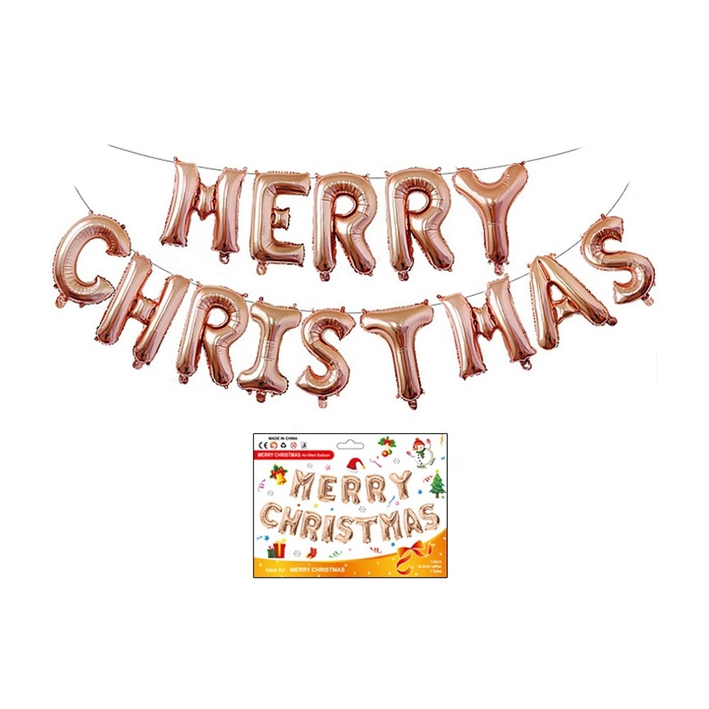 Inflatable Large 16 inch Merry Christmas Letter Decorations Aluminum Foil Balloon Banner Set Suit