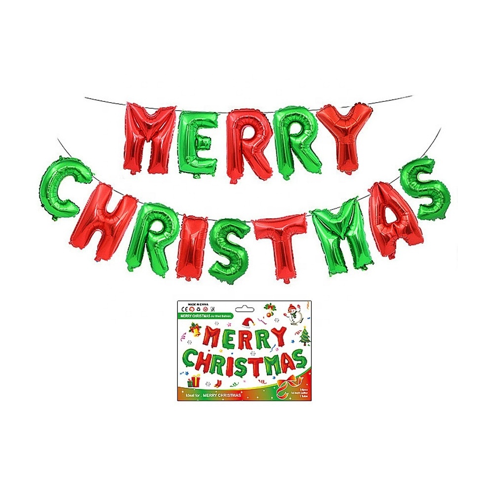 Inflatable Large 16 inch Merry Christmas Letter Decorations Aluminum Foil Balloon Banner Set Suit