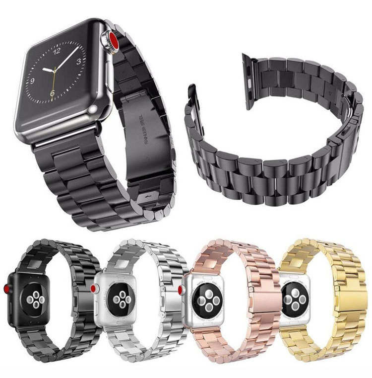 Smart Wrist Watch Bands Three Beads Strap for iWatch Solid Metal Stainless Steel Watchband for Apple Watch 6 5 4 44mm 42mm