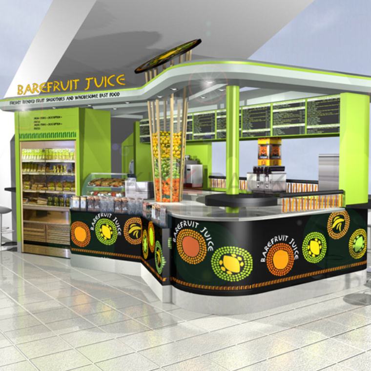 Indoor modern juice bar kiosk design with juice bar counter for sale