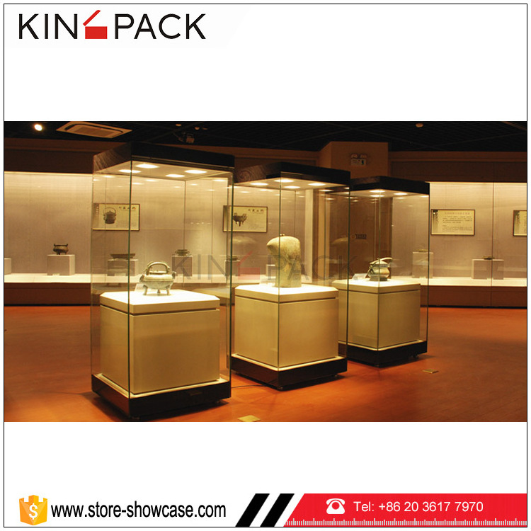 Modern mdf wood with tempered glass made museum display cases