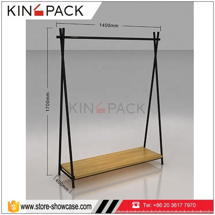 MDF wood with mental custom made mental hanging clothes display rack furniture for retail clothing display racks