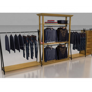 MDF wood with mental custom made mental hanging clothes display rack furniture for retail clothing display racks